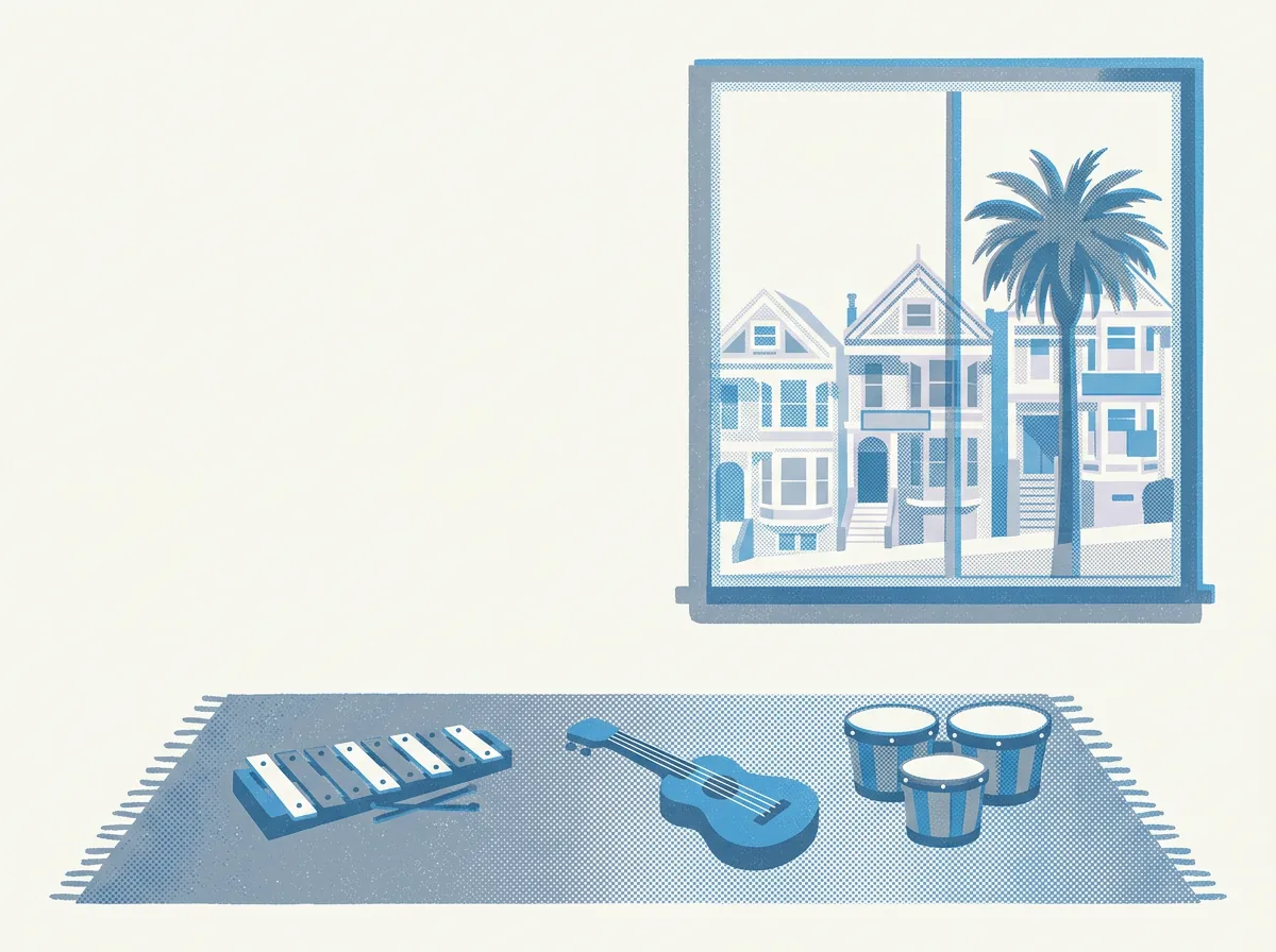 Illustration of kids music classes in the Mission